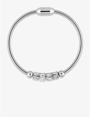 Bracelet serpentine acier, anneaux cristaux blancs