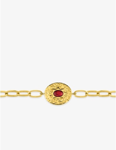 Bracelet maille alternée acier doré et turquoise rouge synthétique