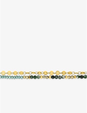 Bracelet chaîne acier doré et turquoises vertes synthétiques