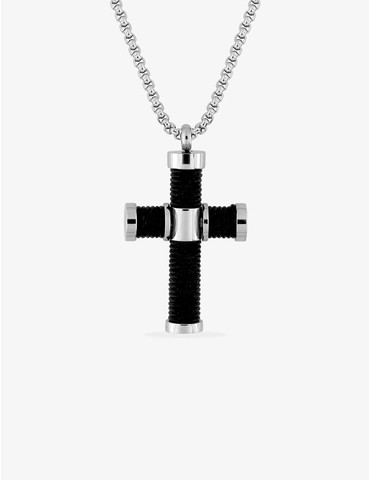 Collier croix noire acier