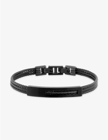 Bracelet acier CARGO câbles et plaque noire ajouré