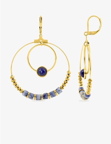 Boucles d'oreilles fantaisie lapis-lazuli bleu et acier doré