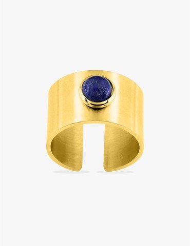 Bague acier doré lapis-lazuli bleu ajustable