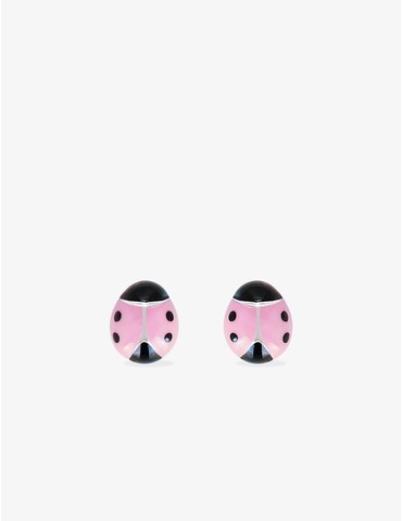 Boucles d'oreilles coccinelles argent 925 ‰ laque rose et noir