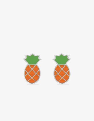 Boucles d'oreilles ananas argent 925 ‰ laque orange et vert