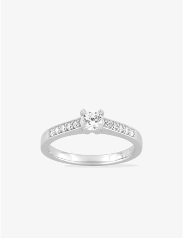Solitaire accompagné Or Blanc diamants synthétiques 0,40 ct