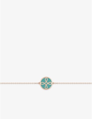 Bracelet Lorever Or rose 375‰, motif jeton laque verte aqua
