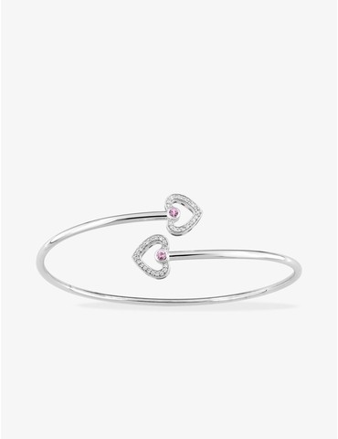 Bracelet jonc Love or blanc 750‰, saphir rose et diamant 0,11 ct