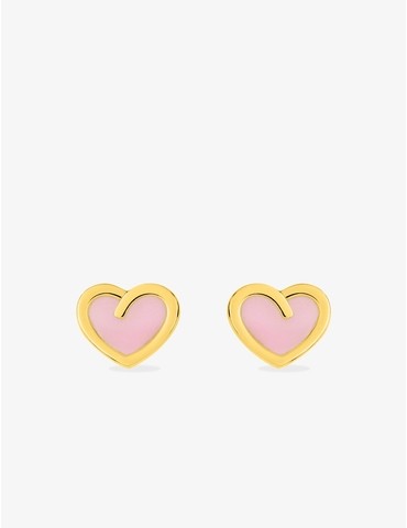 Boucles d'oreilles clous cœur or jaune 750 ‰ et laque