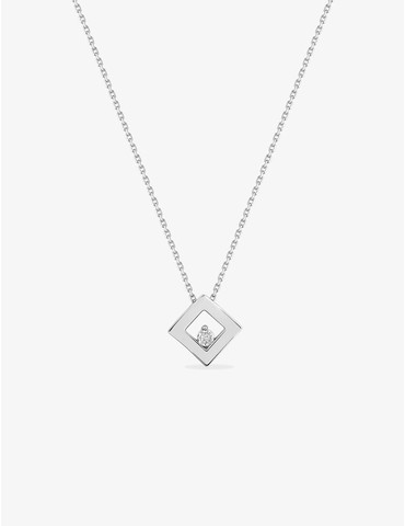 Collier motif losange or blanc 750 ‰ et diamant 0,01 ct pastillé