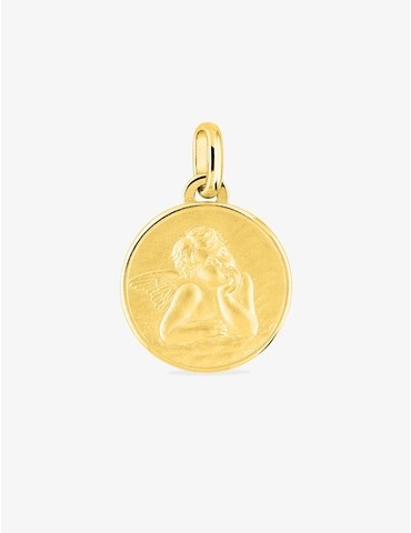 Pendentif médaille ange or jaune 750 ‰ plaque ronde