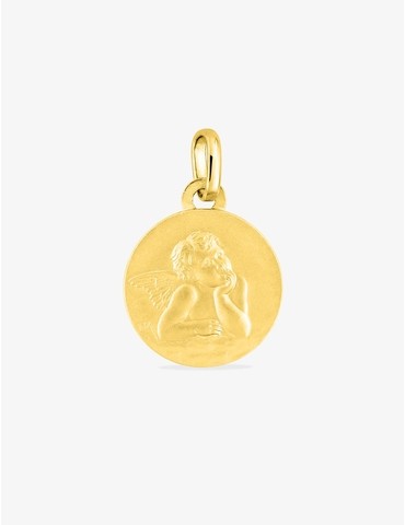 Pendentif médaille ange or jaune 750 ‰ 14 mm