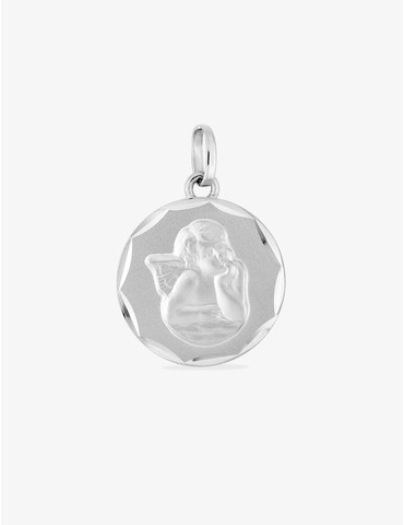 Pendentif médaille ange or blanc 750 ‰ 14 mm