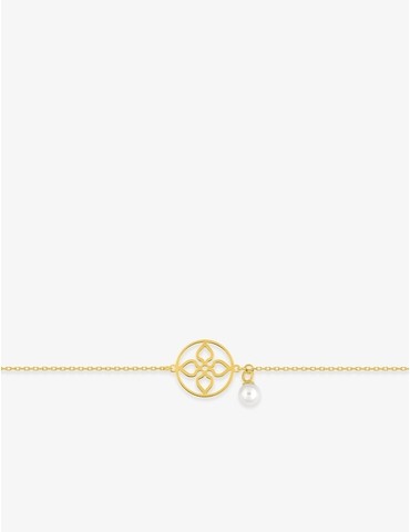 Bracelet motif fantaisie et breloque perle de culture d'eau douce 4 mm or jaune 375‰