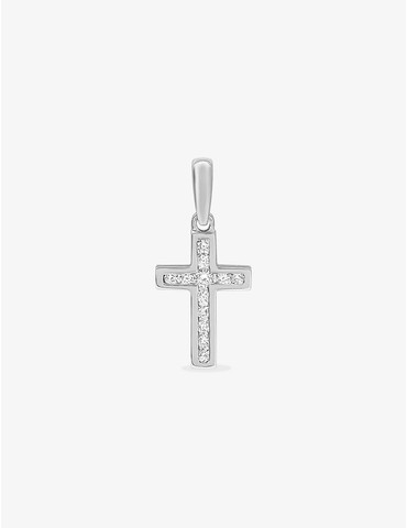 Pendentif croix 12 x 8 mm or blanc 750‰ et diamants 0,11 ct