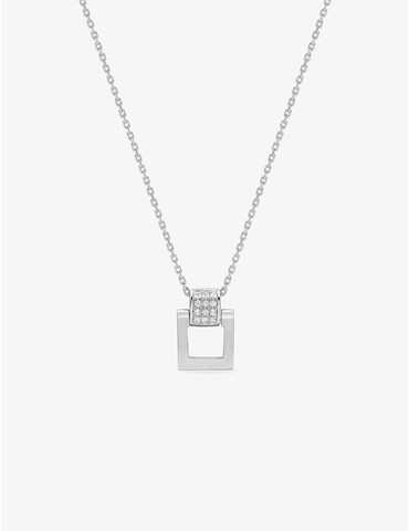 Collier carré or blanc 750‰ et diamants 0,05 ct